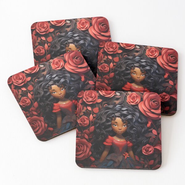 Item preview, a black girl in a rose field paperpieced made of colorful paper cut out art designed and sold by aiphotosart.