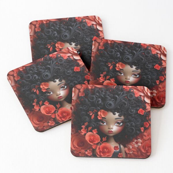 Item preview, a black girl with afro hair and flowers on background paper cut out art designed and sold by aiphotosart.