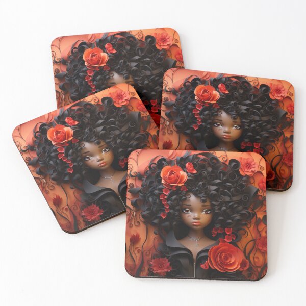 Item preview, a black girl with afro hair and flowers on background paper cut out art designed and sold by aiphotosart.