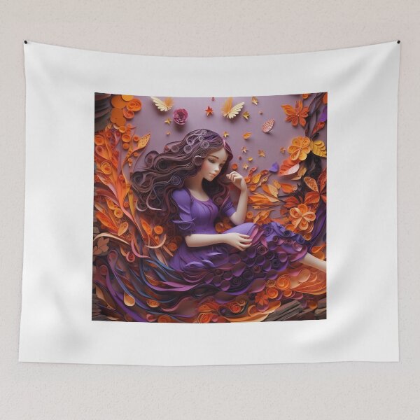 Item preview, a girl sitting on a purple ground paper cut out art designed and sold by aiphotosart.