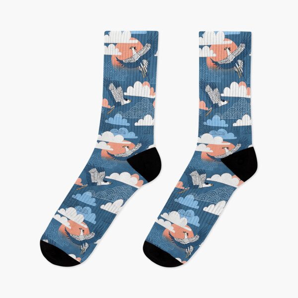 Item preview, Bold Oriental Style Secretary Birds - Peach and Navy designed and sold by TigaTiga.