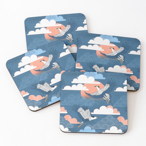 Item preview, Bold Oriental Style Secretary Birds - Peach and Navy designed and sold by TigaTiga.