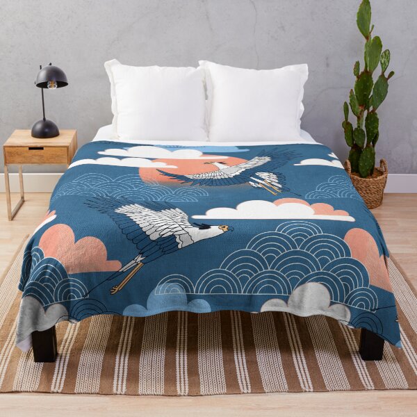Item preview, Bold Oriental Style Secretary Birds - Peach and Navy designed and sold by TigaTiga.
