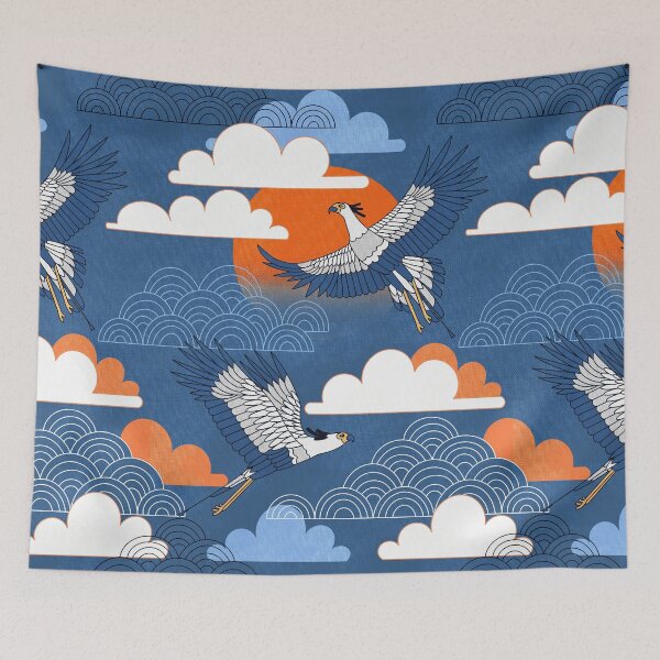 Item preview, Bold Oriental Style Secretary Birds - Orange and Navy designed and sold by TigaTiga.