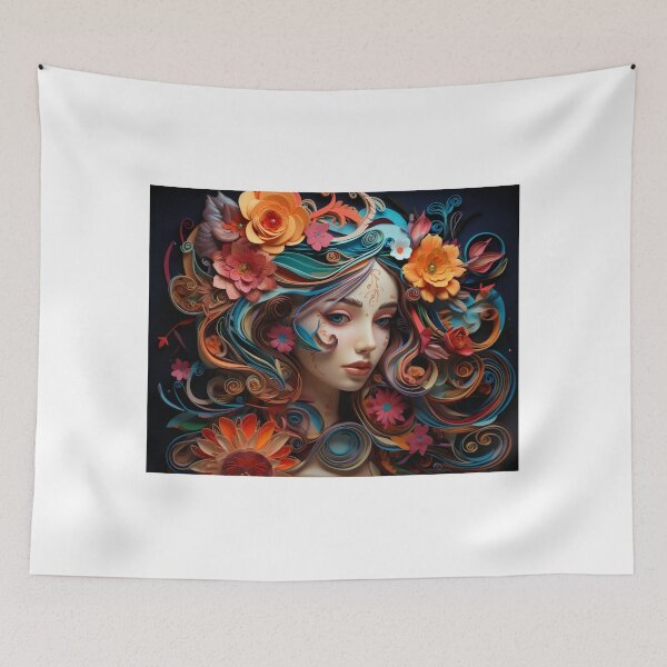Item preview, a lady with paper flowers paper cut out art designed and sold by aiphotosart.