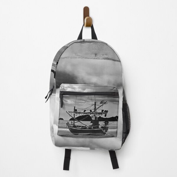 Item preview, Fishing boat under stormy skies in black and white designed and sold by franck380.