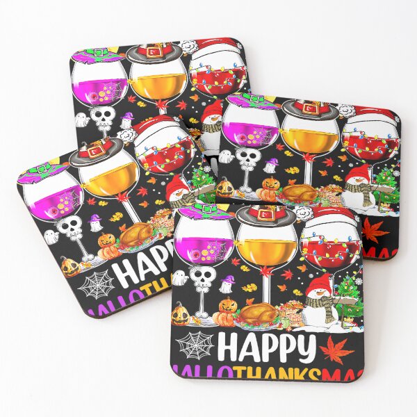 Item preview, Happy Hallothanksmas Wine Glasses Witch Santa Hat Pumpkin  designed and sold by StevenMauldin.