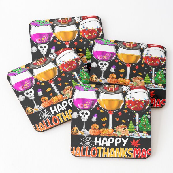 Item preview, Happy Hallothanksmas Wine Glasses Witch Santa Hat Pumpkin  designed and sold by StevenMauldin.