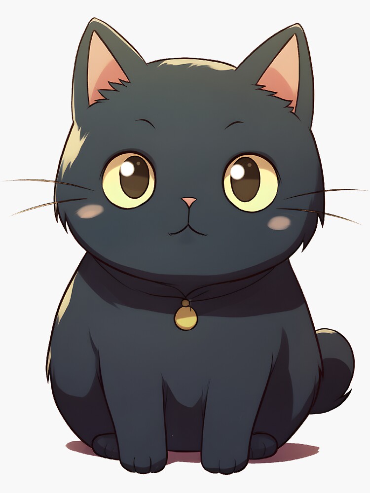 Black Kawaii Cute Anime Cat Sticker for Sale by Darcekar