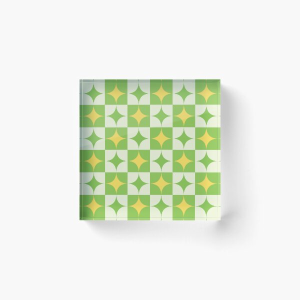 Item preview, Checkered Retro Starbursts in Yellow and Green designed and sold by Yasminepatterns .
