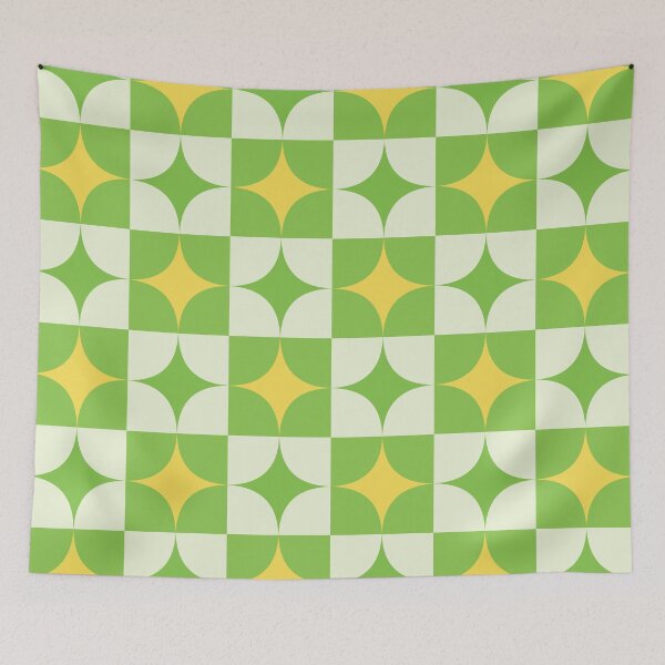Item preview, Checkered Retro Starbursts in Yellow and Green designed and sold by Yasminepatterns .