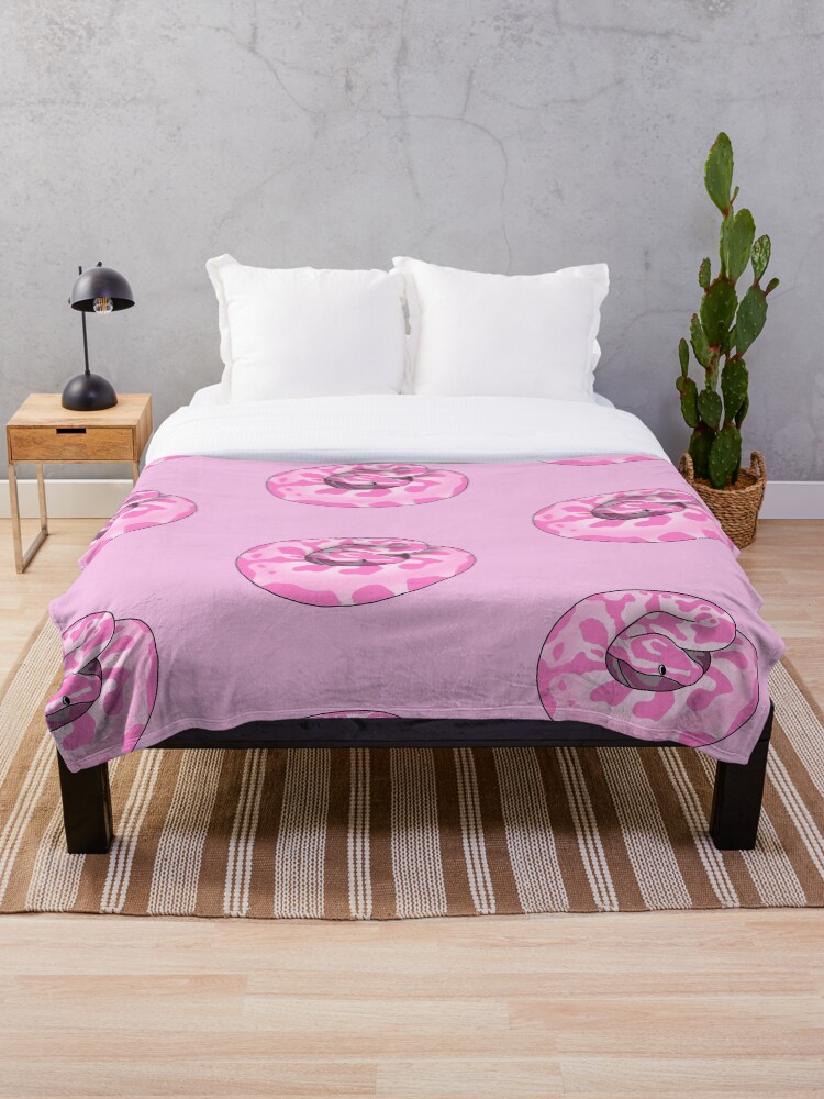 Thumbnail 1 of 6, Throw Blanket, Silly Derpy Pink Ball Python designed and sold by RoeHasArt.