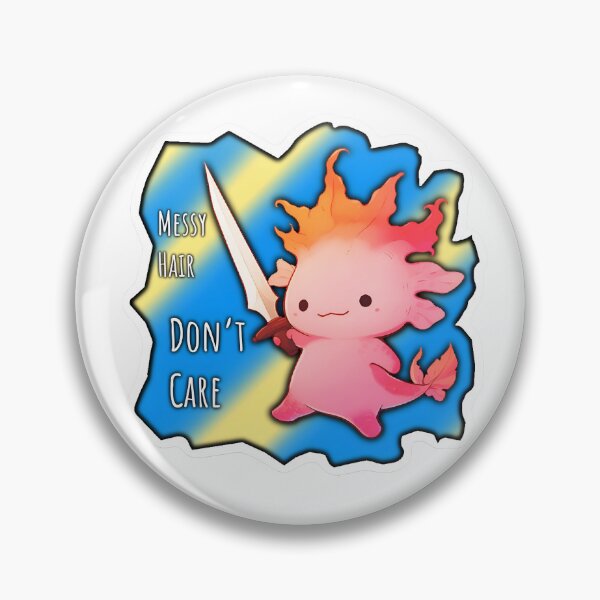 Item preview, Messy Hair Don't Care Rogue Axolotl Axe Sticker Design With Blue Yellow Background by ZeesDesign designed and sold by ZEESDESIGN.
