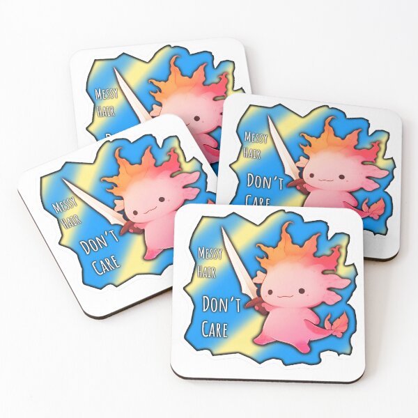 Item preview, Messy Hair Don't Care Rogue Axolotl Axe Sticker Design With Blue Yellow Background by ZeesDesign designed and sold by ZEESDESIGN.