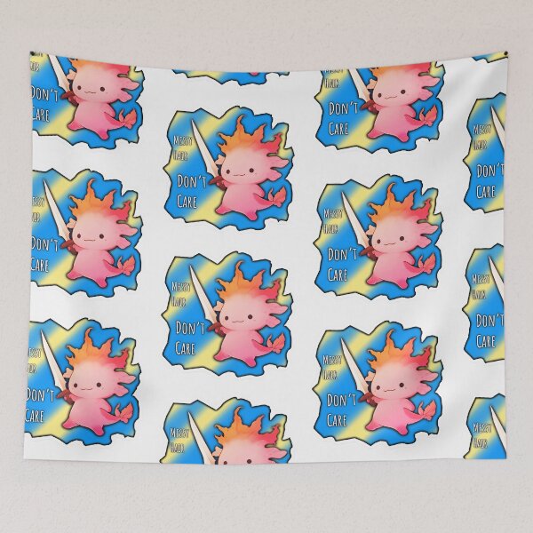 Item preview, Messy Hair Don't Care Rogue Axolotl Axe Sticker Design With Blue Yellow Background by ZeesDesign designed and sold by ZEESDESIGN.