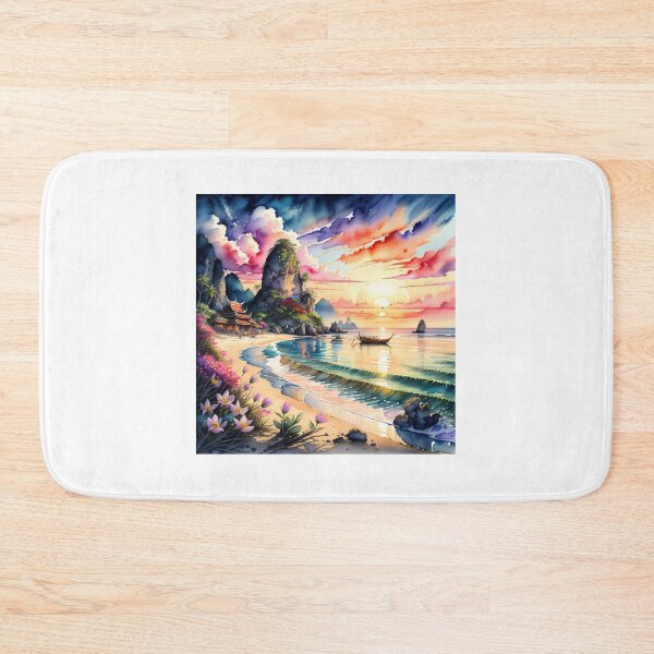 Item preview, Fantasy Thai beach watercolor painting sunset designed and sold by MangoArtwork.