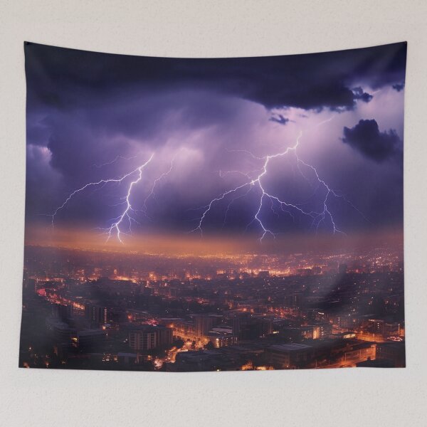 Item preview, Lightning and Thunderstorm over the city skyline 1 designed and sold by Art by Lilia.