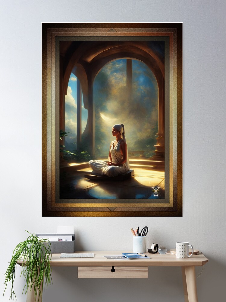 She Who Dwells In The Temple Of Calm AI Concept Art by Xzendor7 - Harmonious Tranquility 2 She Who Dwells In The Temple Of Calm Captivating AI Concept Consciouness Art Portrait by Xzendor7 Wall Decor Poster