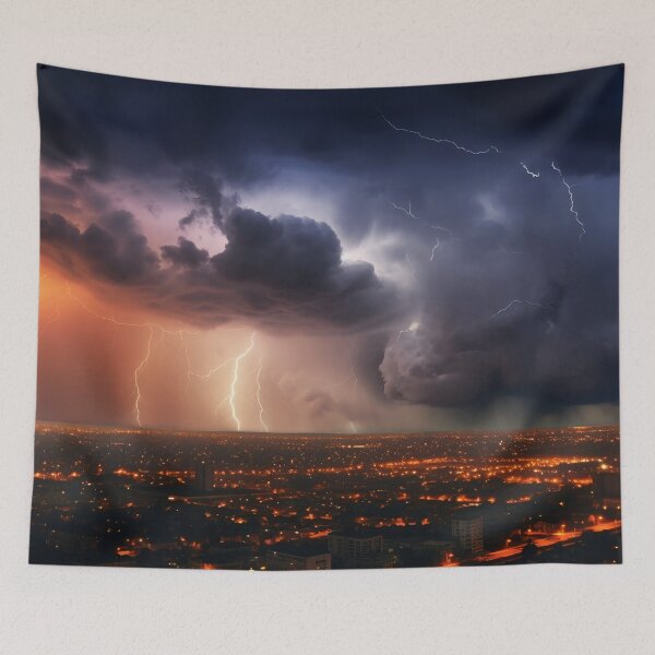 Item preview, Lightning and Thunderstorm over the city skyline 2 designed and sold by Art by Lilia.