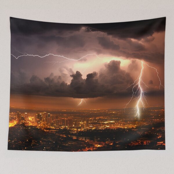 Item preview, Lightning and Thunderstorm over the city skyline designed and sold by Art by Lilia.