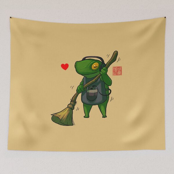 Item preview, sweeping housecleaning frog designed and sold by DingHuArt.