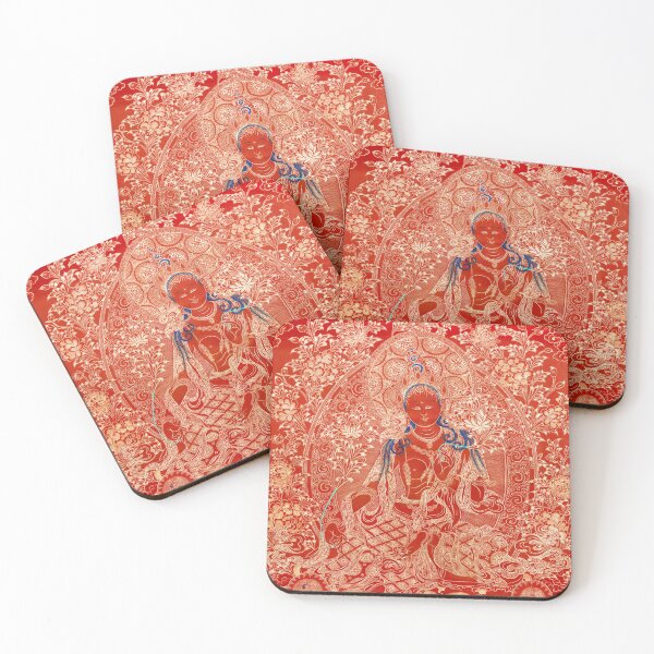 Item preview, Exquisite Green Tara Statue Red Thangka Buddhist Banner Dharma Prints designed and sold by Mulan-Prints.