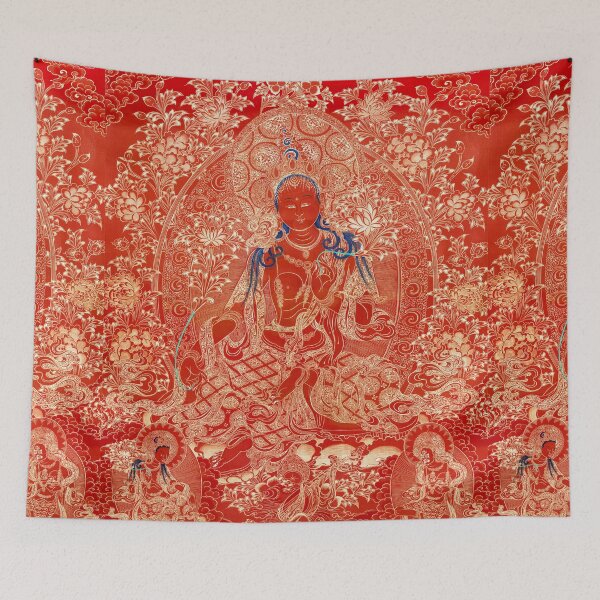Item preview, Exquisite Green Tara Statue Red Thangka Buddhist Banner Dharma Prints designed and sold by Mulan-Prints.