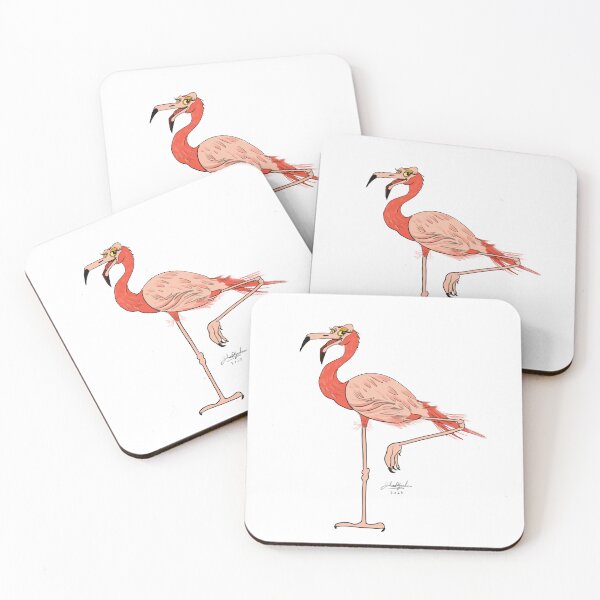 Item preview, Happy Flamingo cartoon with one leg raised designed and sold by Julezdrawing.