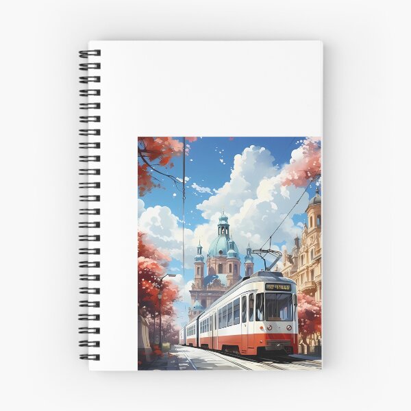 Item preview, a red and white train traveling past a tall building designed and sold by Dark Fantasy Store.