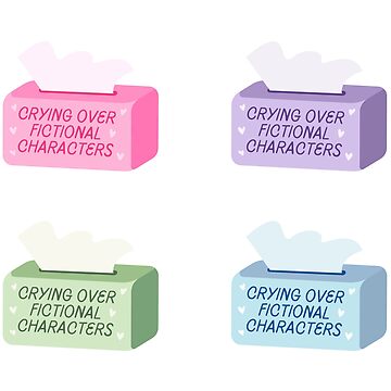 Artwork thumbnail, crying over fictional characters tissue box - pink, blue, green, purple pack by catdiasart