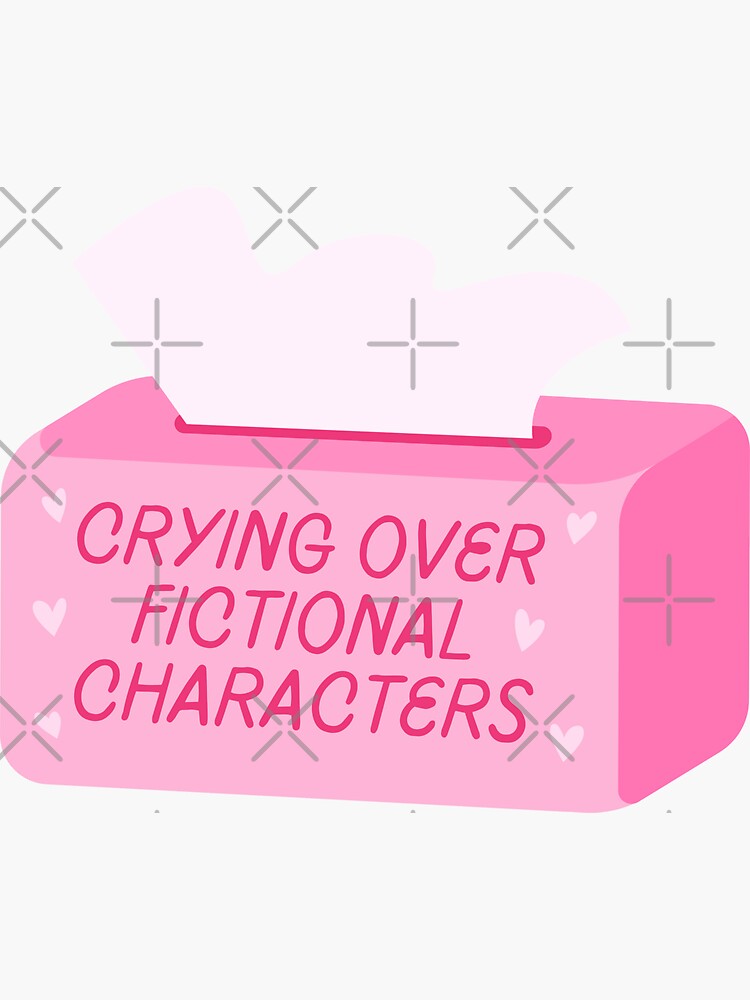 Thumbnail 3 of 3, Sticker, crying over fictional characters pink tissue box designed and sold by catdiasart.