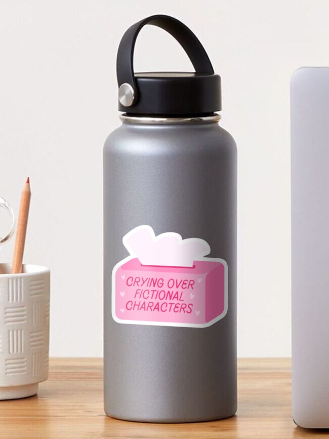 Thumbnail 1 of 3, Sticker, crying over fictional characters pink tissue box designed and sold by catdiasart.
