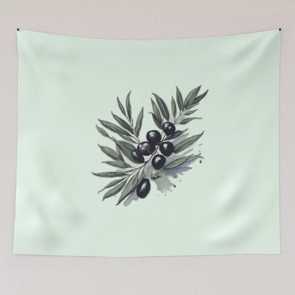 Item preview, vintage black olive branch tree cool retro ancient greece athena forest wood watercolor green berry designed and sold by Print&Perfection  ⭐⭐⭐⭐⭐.