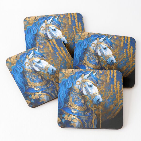 Item preview, elegant decorative oriental horse in blue and gold background designed and sold by YCChuang.