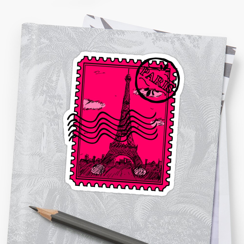 Sticker Timbre Poste Paris Rose Par Pda1986 Redbubble