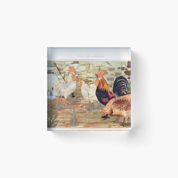 Item preview, Coqs et poules from Lanimal dans la décoration, by Maurice Pillard Verneuil, vintage roosters painting designed and sold by EmeraldeaArt.
