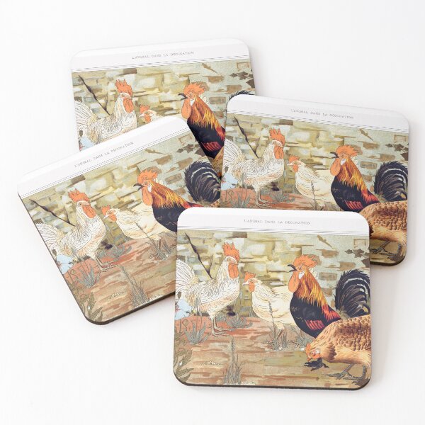 Item preview, Coqs et poules from Lanimal dans la décoration, by Maurice Pillard Verneuil, vintage roosters painting designed and sold by EmeraldeaArt.