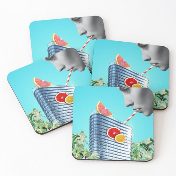 Item preview, Surreal Collage Art Print “Juicy Profits” - Straw Sips Orange Juice from Corporate Building designed and sold by GollyWillikers.