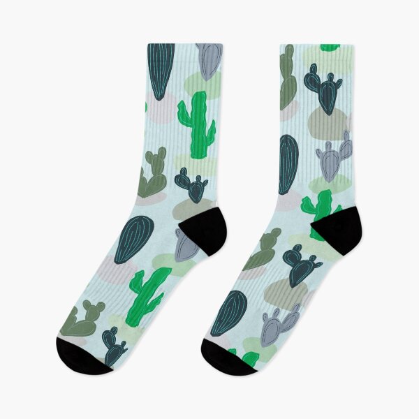 Item preview, Illustrated Desert Cactus Pattern with rocks on light blue designed and sold by Sockstomistic.
