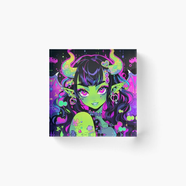 Item preview, Kawaii Bright Green Winged Demon Anime Girl designed and sold by bubblegoth.