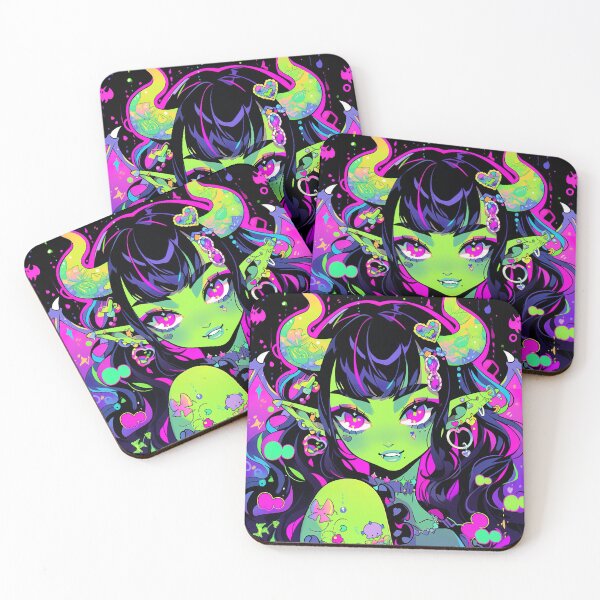 Item preview, Kawaii Bright Green Winged Demon Anime Girl designed and sold by bubblegoth.