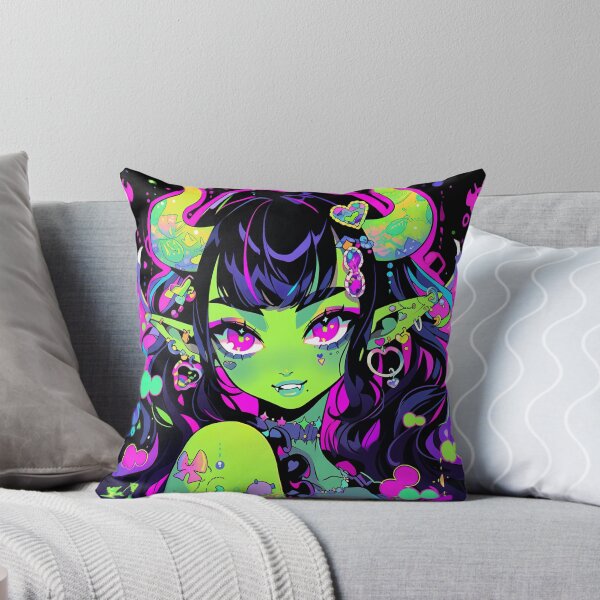 Item preview, Kawaii Bright Green Winged Demon Anime Girl designed and sold by bubblegoth.