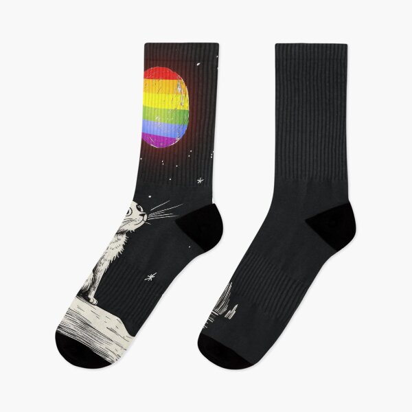 Item preview, LGBT Gay Pride Flag Cat Looking At The Moon designed and sold by LynnePham.