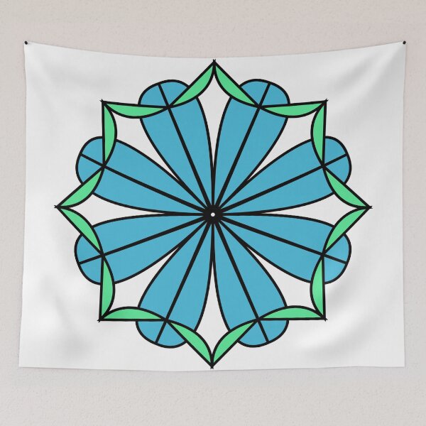 Item preview, blue octopetala green fringe #1 color on white background designed and sold by fishpressink.