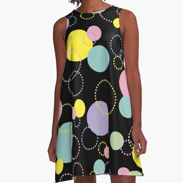 Item preview, 80's Retro Pop Circle Pattern Multi on Black designed and sold by MellowCat.