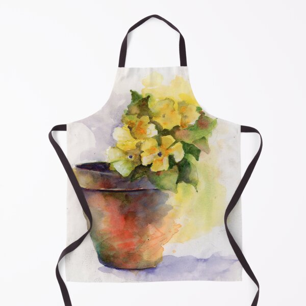 Artikelvorschau, Aquarellmalerei Gelbe Blumen Tontopf entworfen und verkauft von Anne Marie Propst.