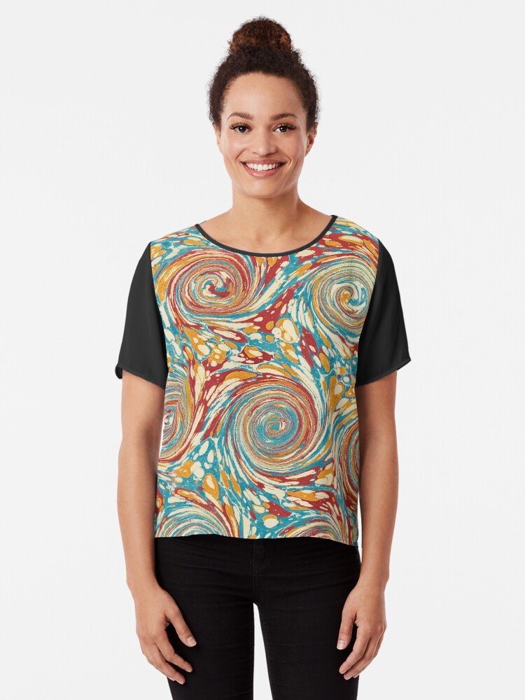 Thumbnail 1 of 6, Chiffon Top, Book art: marbled endpapers – State Library Victoria designed and sold by StateLibraryVic.