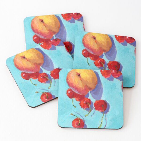 Item preview, Fruity Still Life Watercolor with Peaches and Cherries designed and sold by Anne Marie Propst.