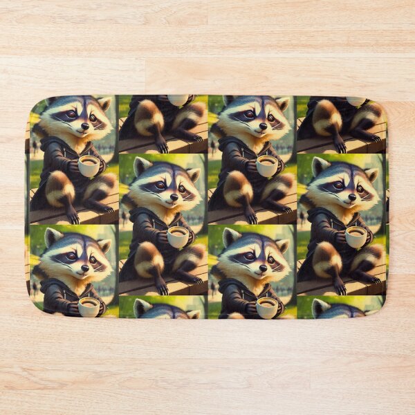 Item preview, A cute and cool raccoon drinking coffee in a park designed and sold by Pelzi100.