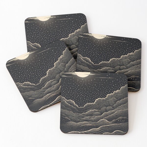 Item preview, Woodblock Nightscapes Black and White Illustration designed and sold by vicvalli.
